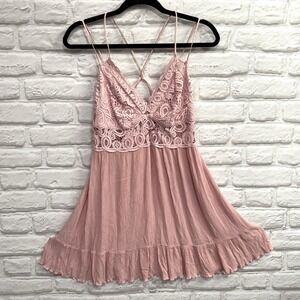 Y2K Victorias Secret Pink Dress Fairy Lace Babydoll Crochet  Blush Pink Sz Large